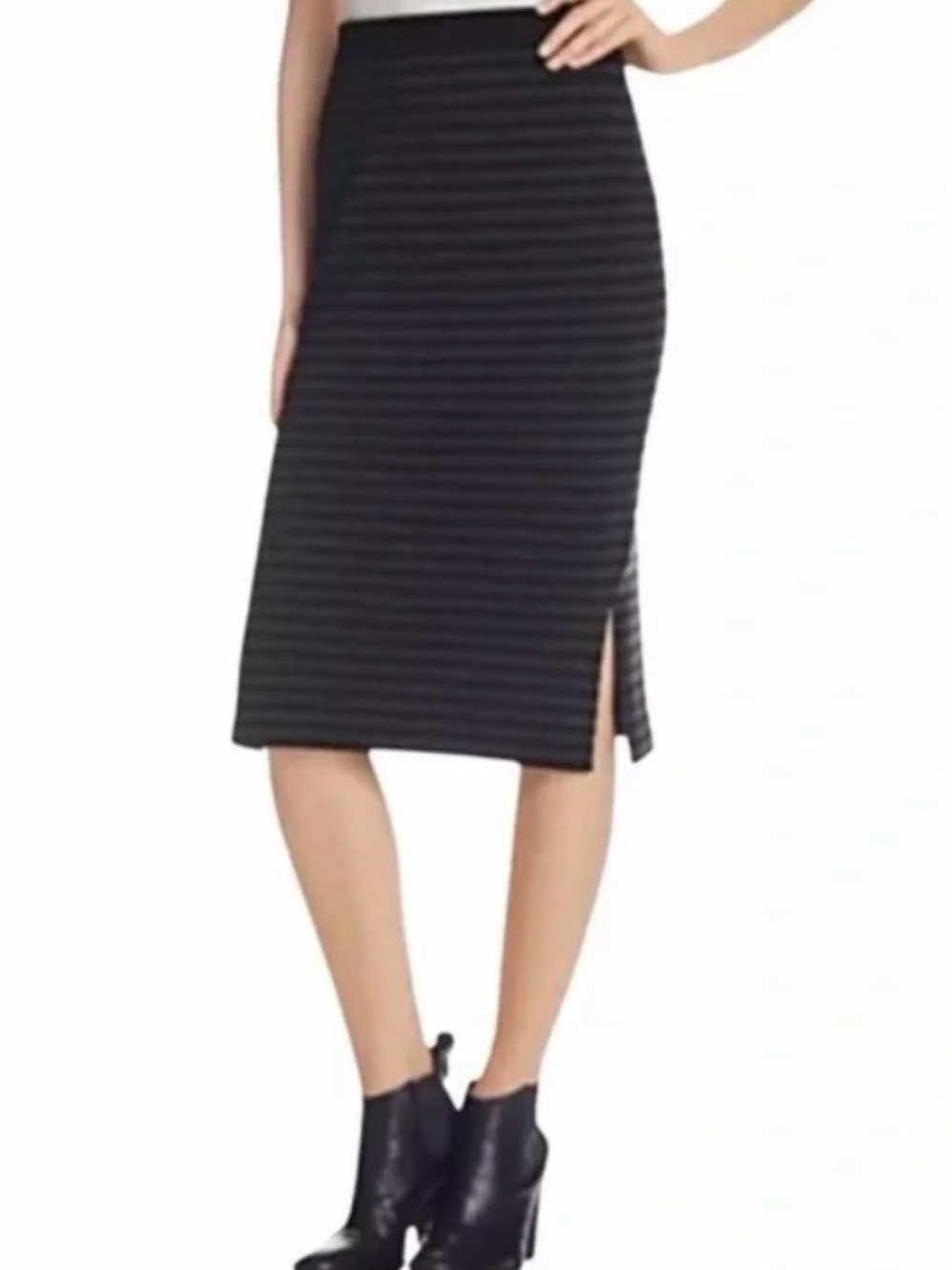 Eileen Fisher Gray &Black Striped Merino Wool Pull On Skirt